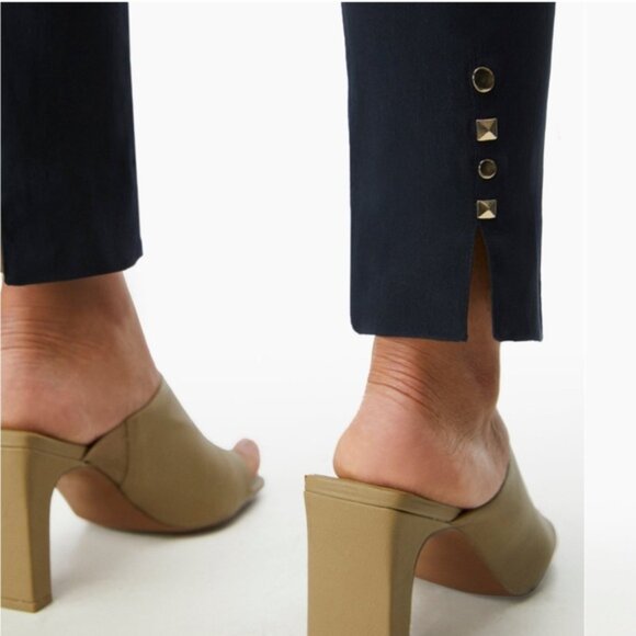 Laura Stud Detail Slim Leg Pants Dark Navy Blue - Picture 3 of 9